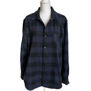 WESC Shacket Womens Size XXL Black Watch Navy Plaid  Snap Buttons Pockets Heavy